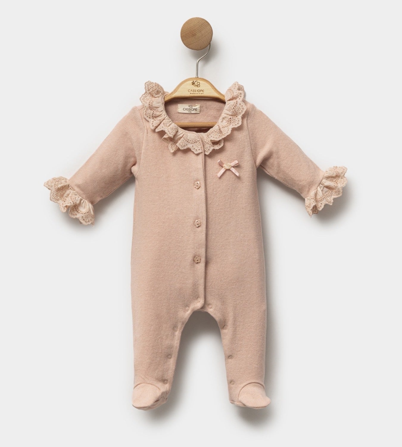 Strickoverall Cassiope mit Spitzendetails – Bio-Baumwolle (1–3 Monate, 3–6 Monate)
