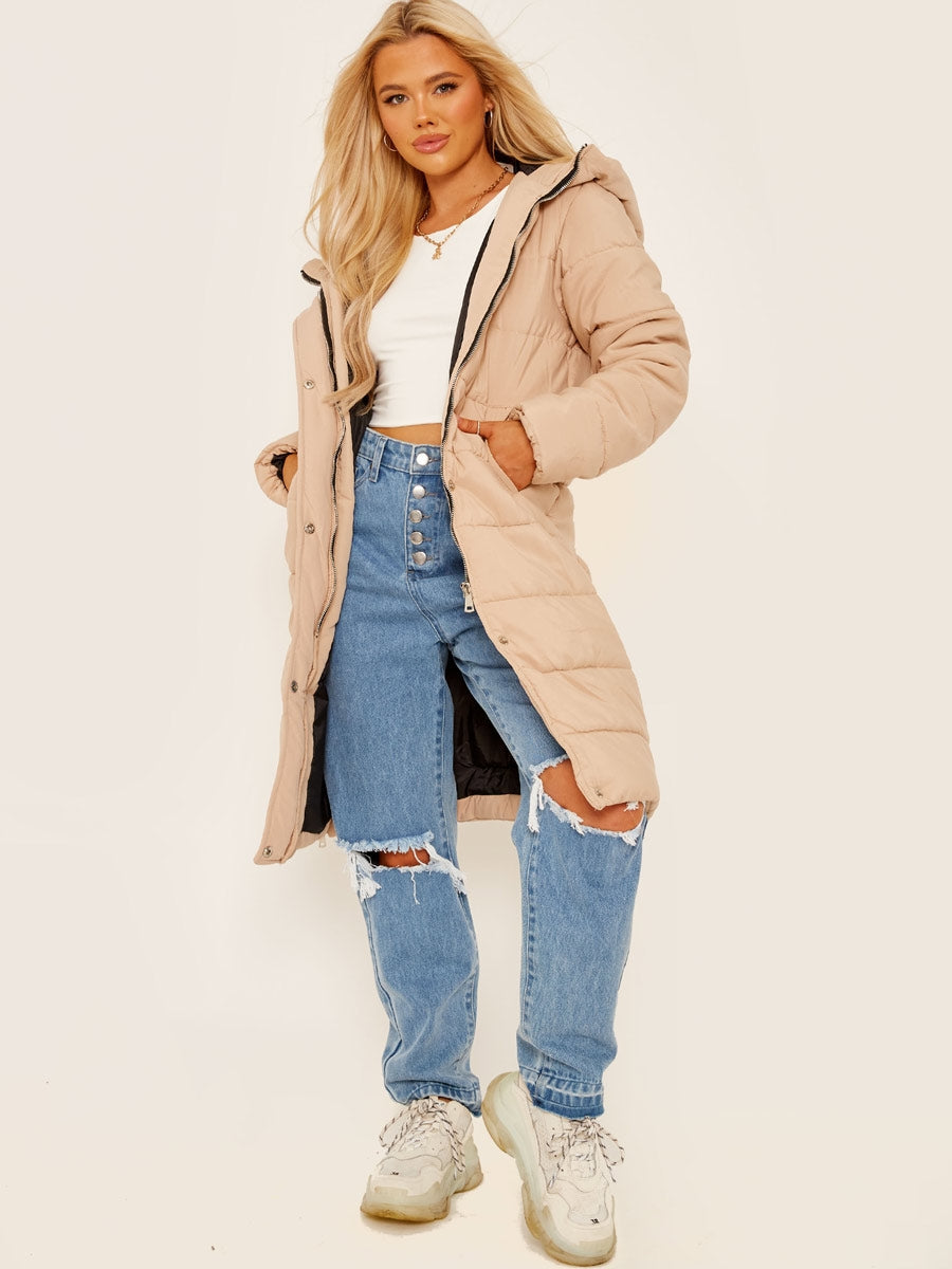 Wattierter Longline-Mantel mit Kapuze