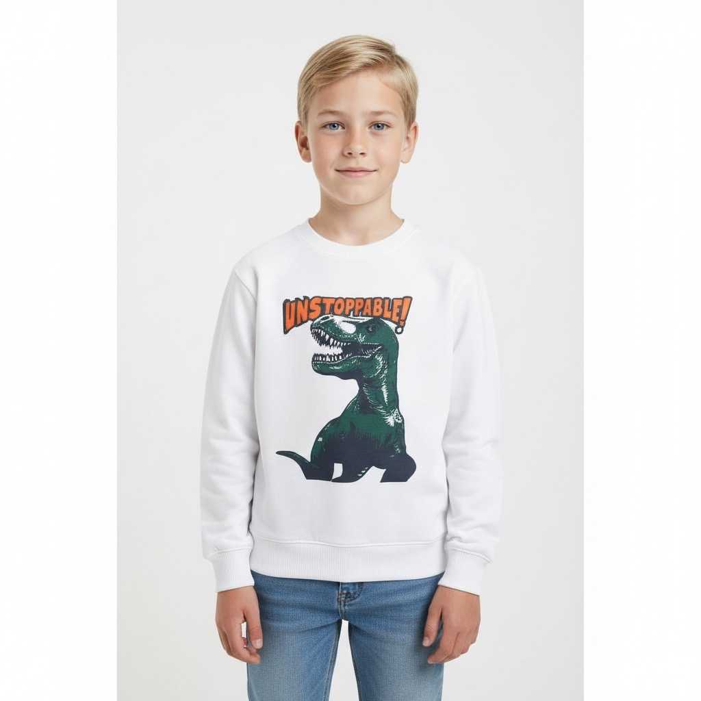 Kinder-T-Shirt „Unstoppable Dinosaur“ – 100 % Baumwolle – Größen 110-134
