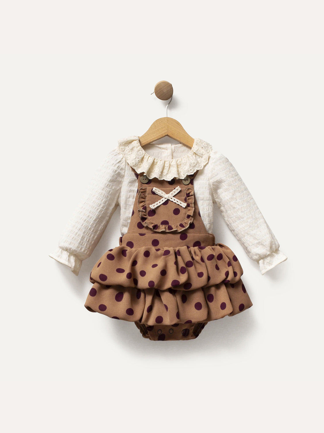 Cumino Komplet - Bijela Pamučna Majica & Polka Dot Overalls