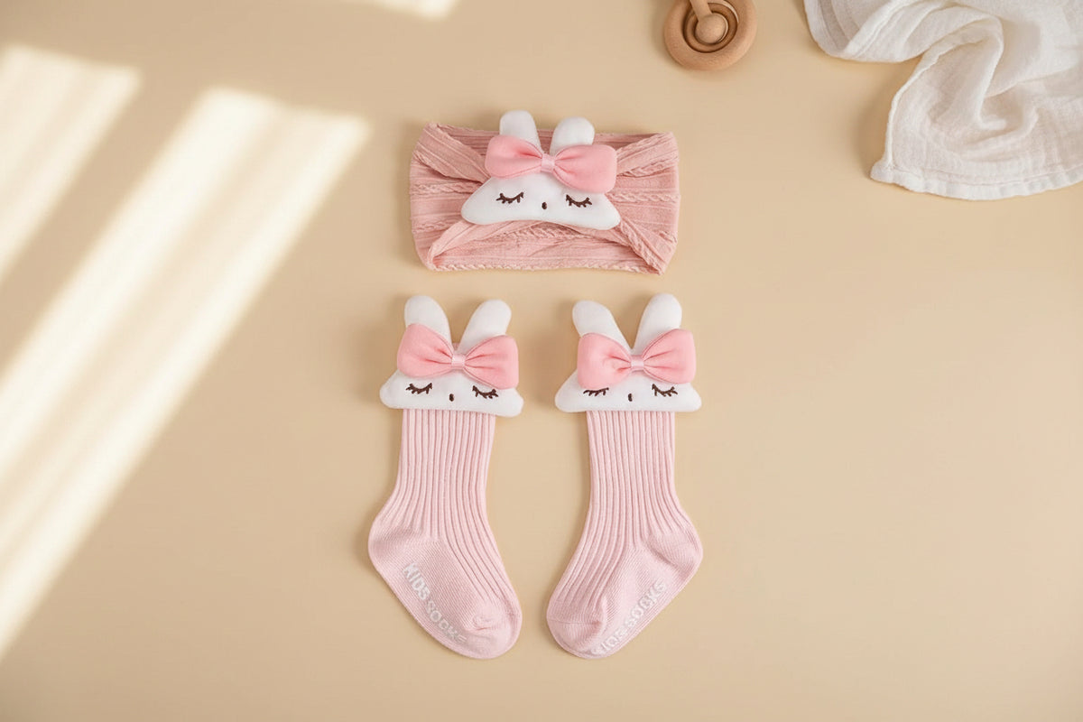 Set za bebe s protukliznim čarapicama i trakom za kosu s motivom zeke