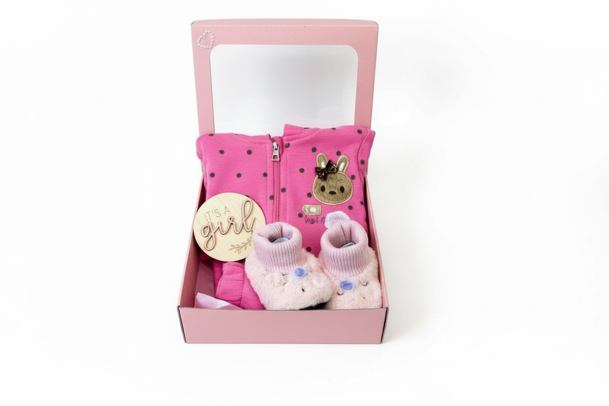 „Es ist ein Mädchen“-Geschenkset – Rosa Baby-Set