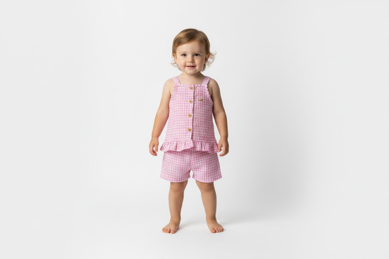 Zweiteiliges Set für Mädchen – rosa Karomuster