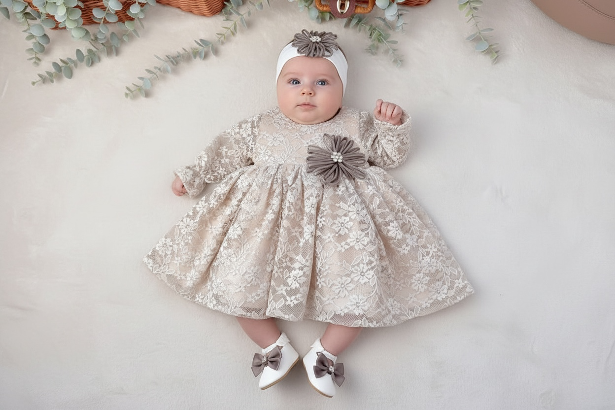 Festliches Set für Babys - Cremefarben