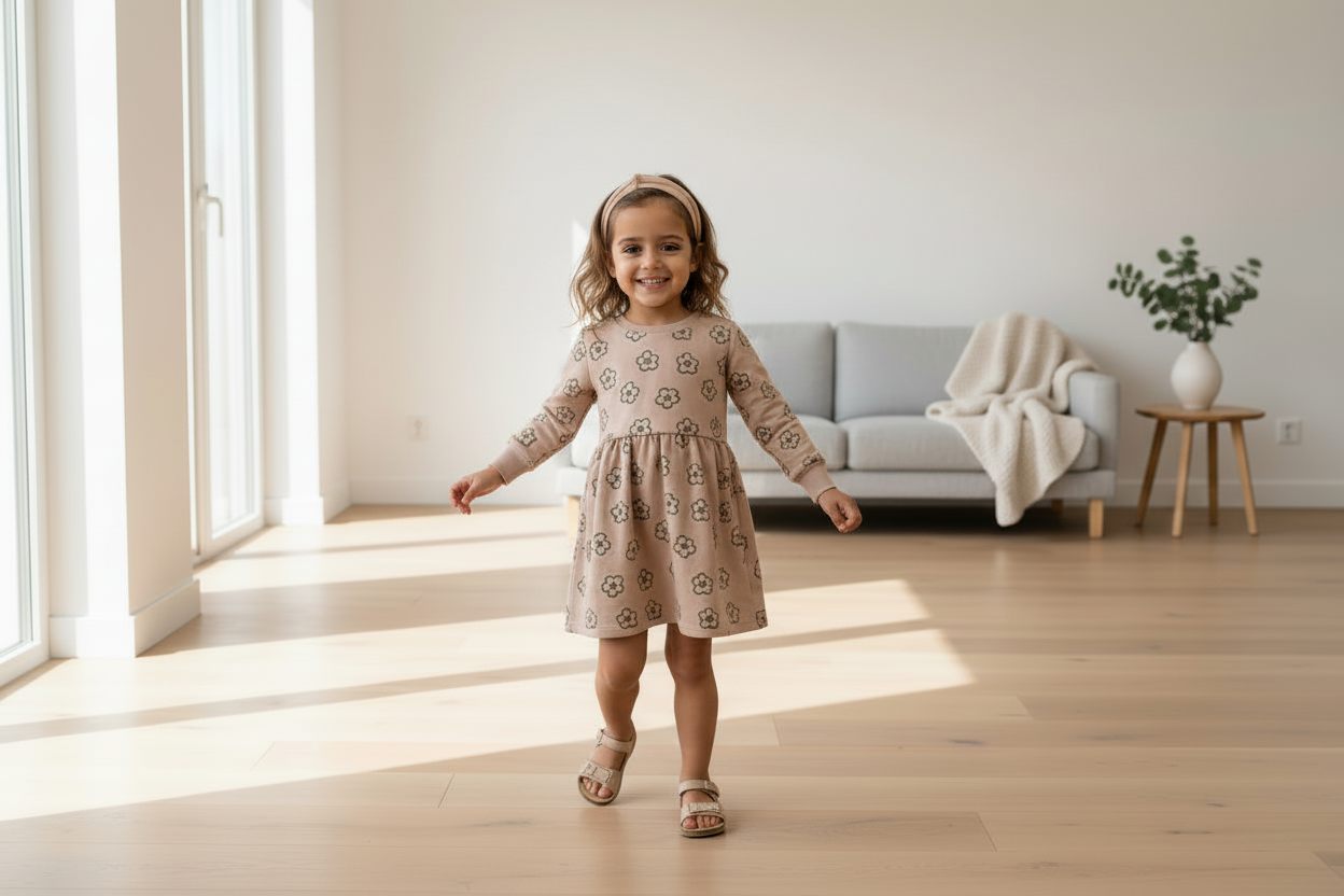 VAUVA Babykleid aus Bio-Baumwolle mit Schleife – Kirsch- und Blumenmotiv