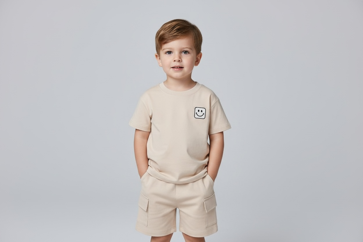 Kinderset "Smiley" - T-Shirt und Cargoshorts, 100% Baumwolle