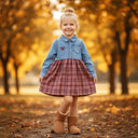 Children's dress with denim top and plaid skirt