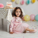 Children's dress with tulle and heart pattern - pink