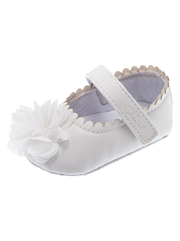 Chicco baby ballerinas – white, with decorative flower