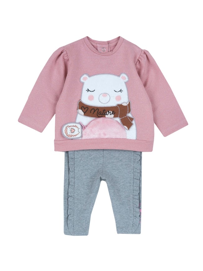 Chicco dječji set – roza majica i sive tajice s motivom mede - Šaramondo