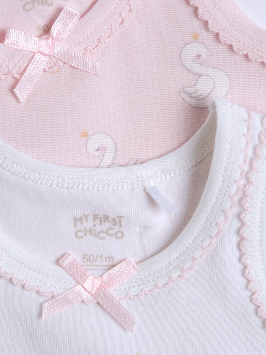 My First Chicco — Ärmelloser Body, 2 Stück mit Schwänen | Rosa + Weiß