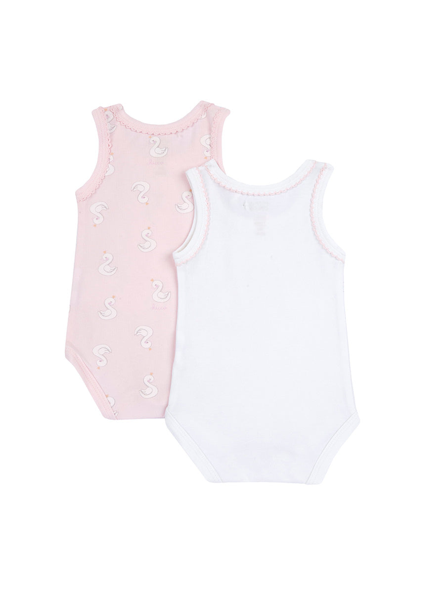 My First Chicco — Ärmelloser Body, 2 Stück mit Schwänen | Rosa + Weiß