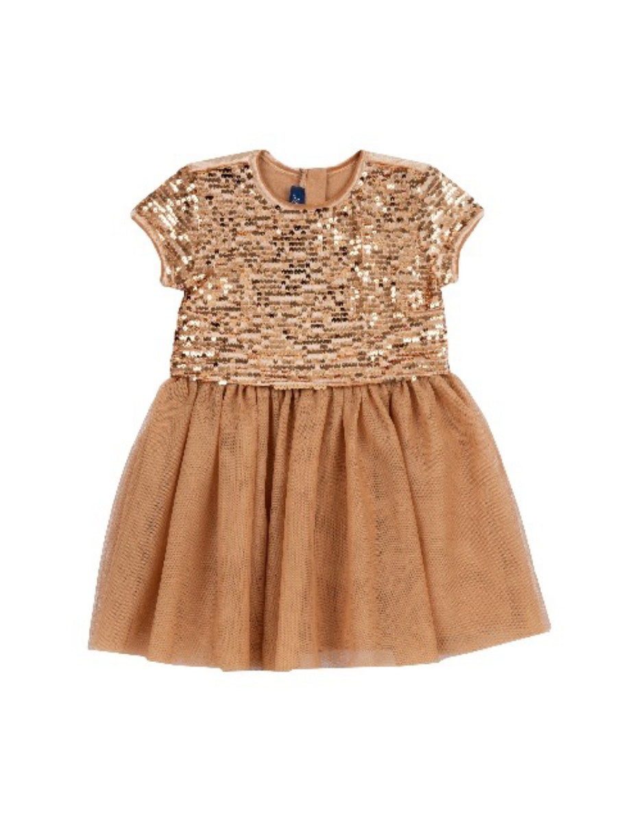 Chicco mini večernja haljina sa šljokicama u dark natural boji