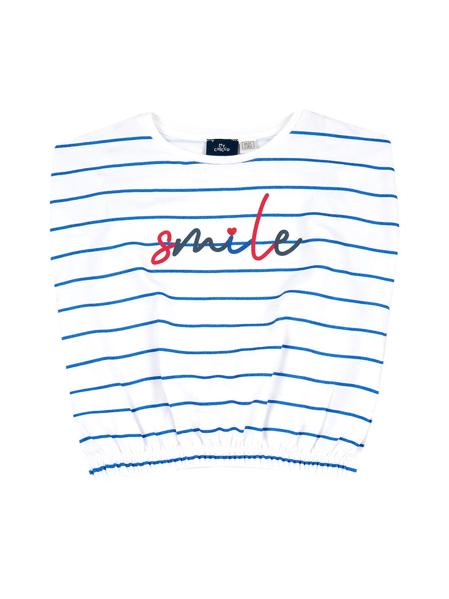 MY CHICCO — KURZARM-T-SHIRT FÜR MÄDCHEN | WEISS MIT LUREXSTREIFEN