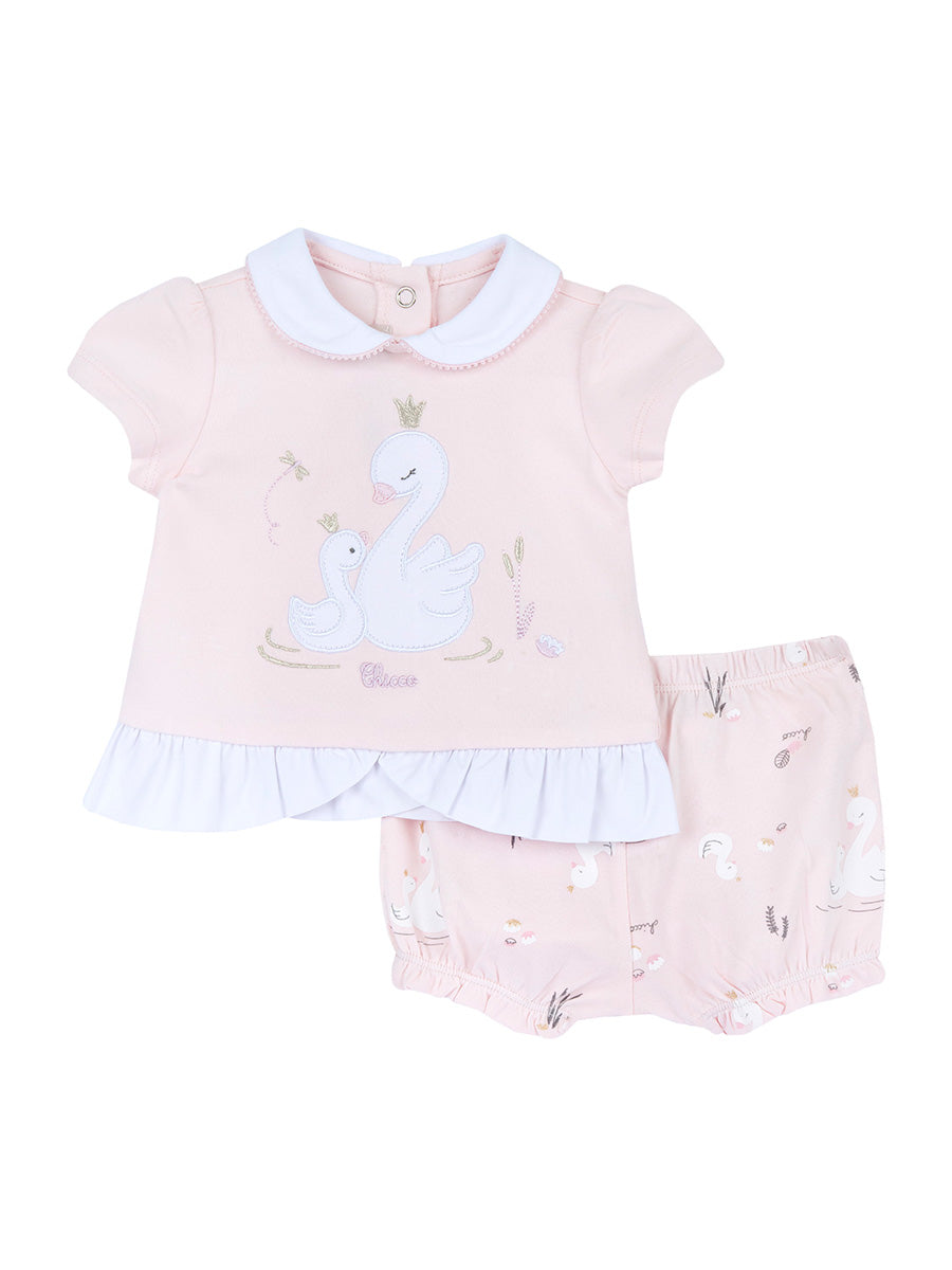 Chicco – Set 2: T-Shirt + Bloomer mit Schwänen