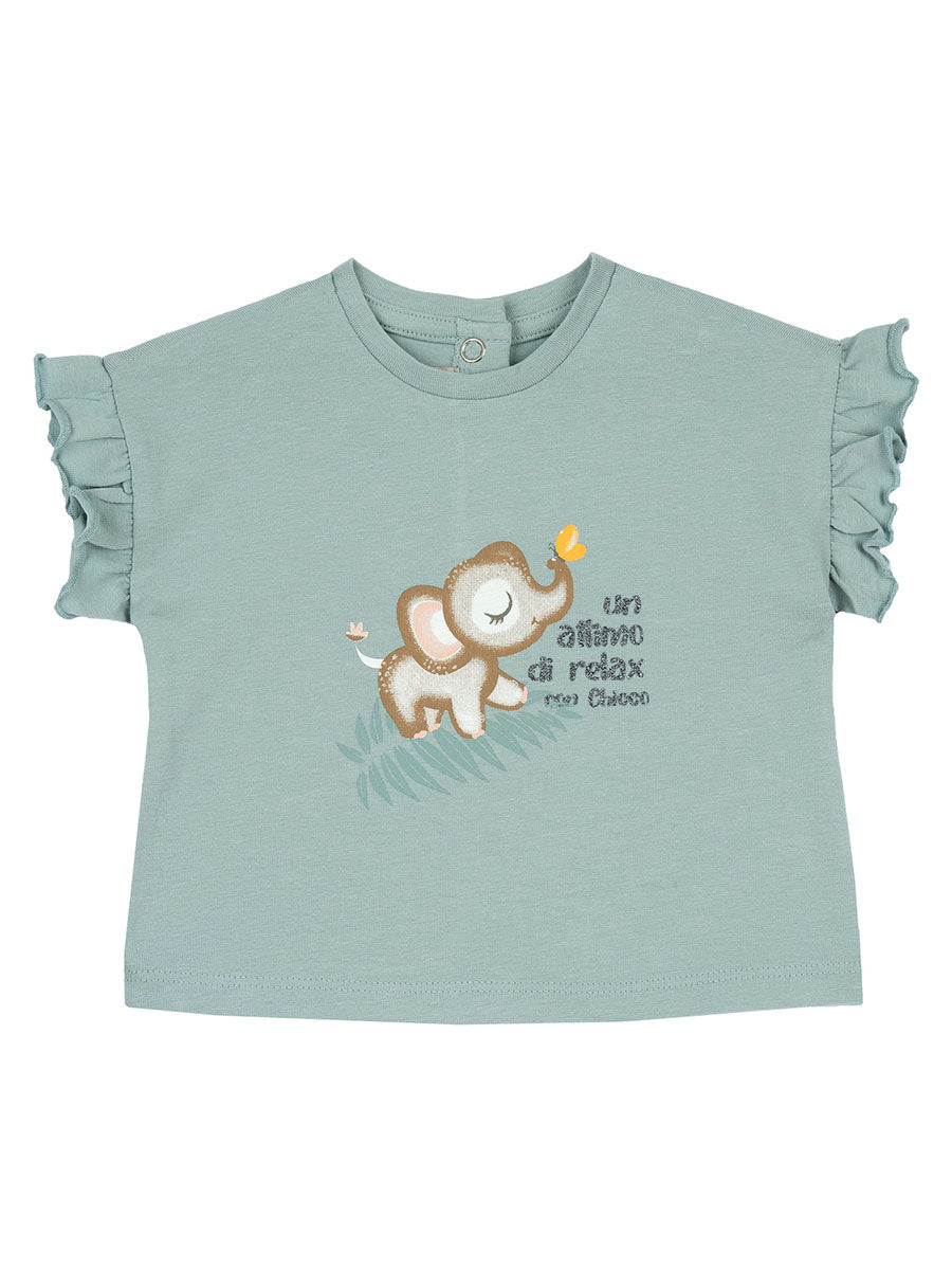 CHICCO KURZARM-T-SHIRT – SAGE GREEN | ELEFANT MIT SCHMETTERLING