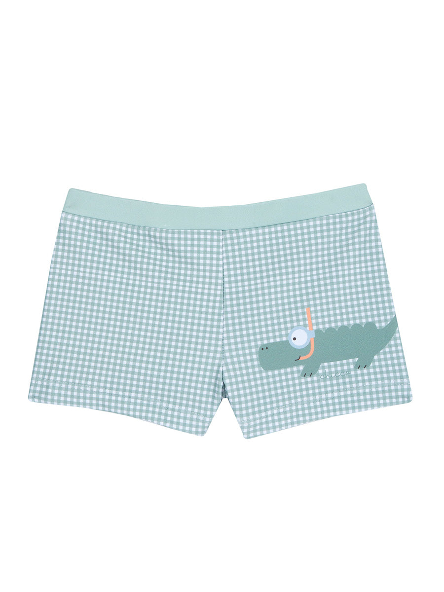 Chicco — Badeshorts mit Krokodil-Taucher | Mint-Vichy