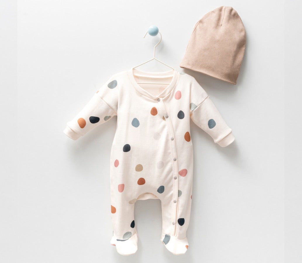 Bebi kombinezon s kapicom “Dots” – 100% pamuk