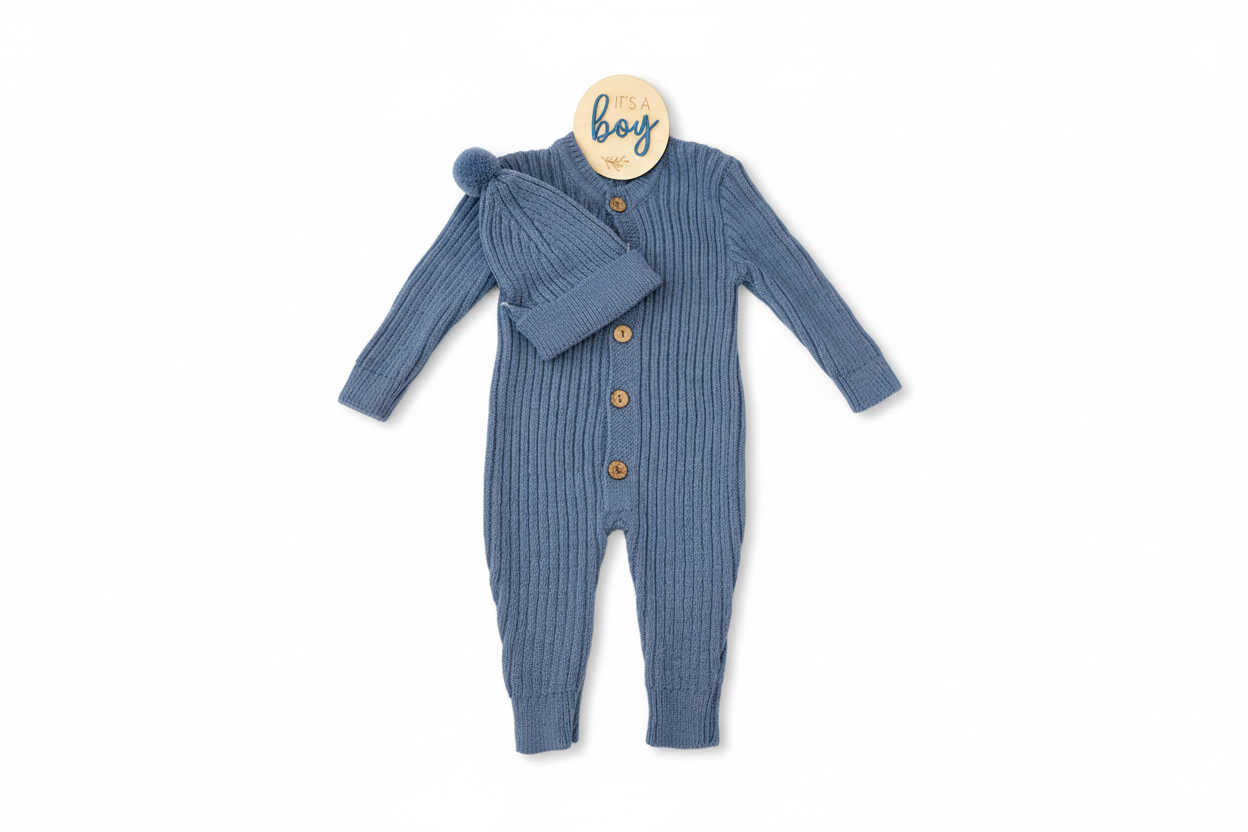 "It's a Boy" gift set - soft knitted set made of natural wool
