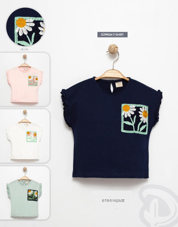 Kinder-T-Shirt mit Blumendetail – 100 % Baumwolle