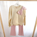 Children's tracksuit set with bow - beige top and pink pants (104-122)