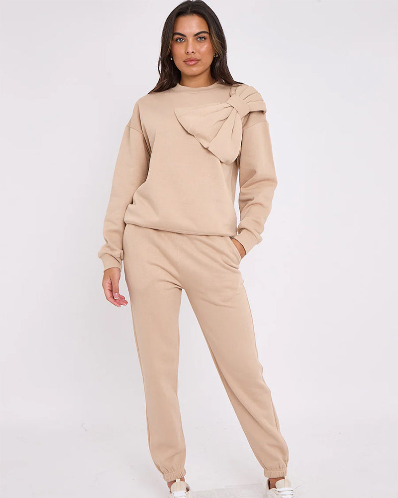 Fleece set with a bow: Hoodie and sweatshirt