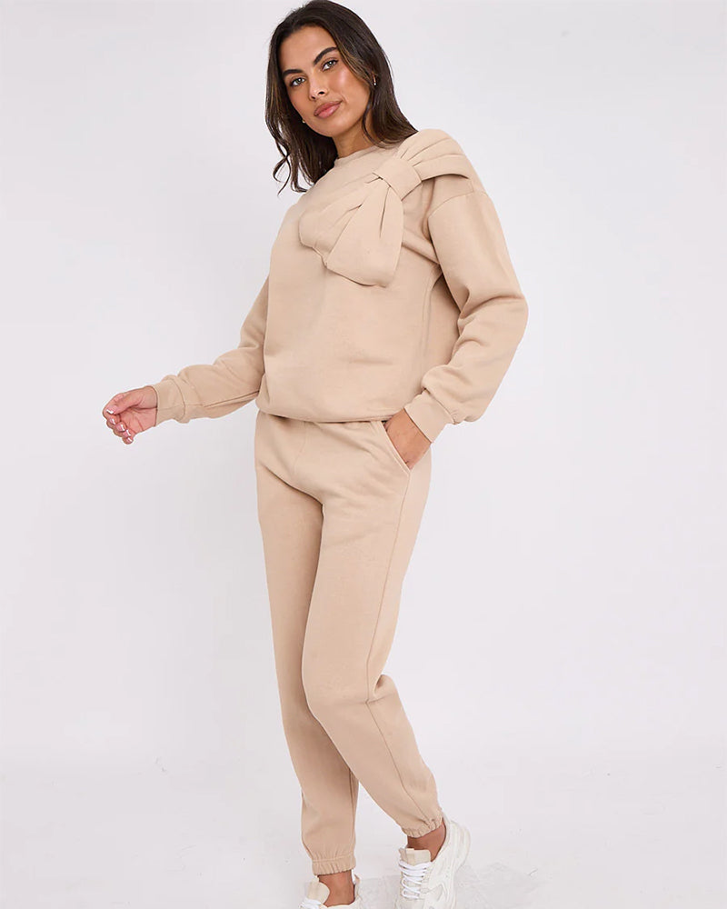 Fleece set with a bow: Hoodie and sweatshirt