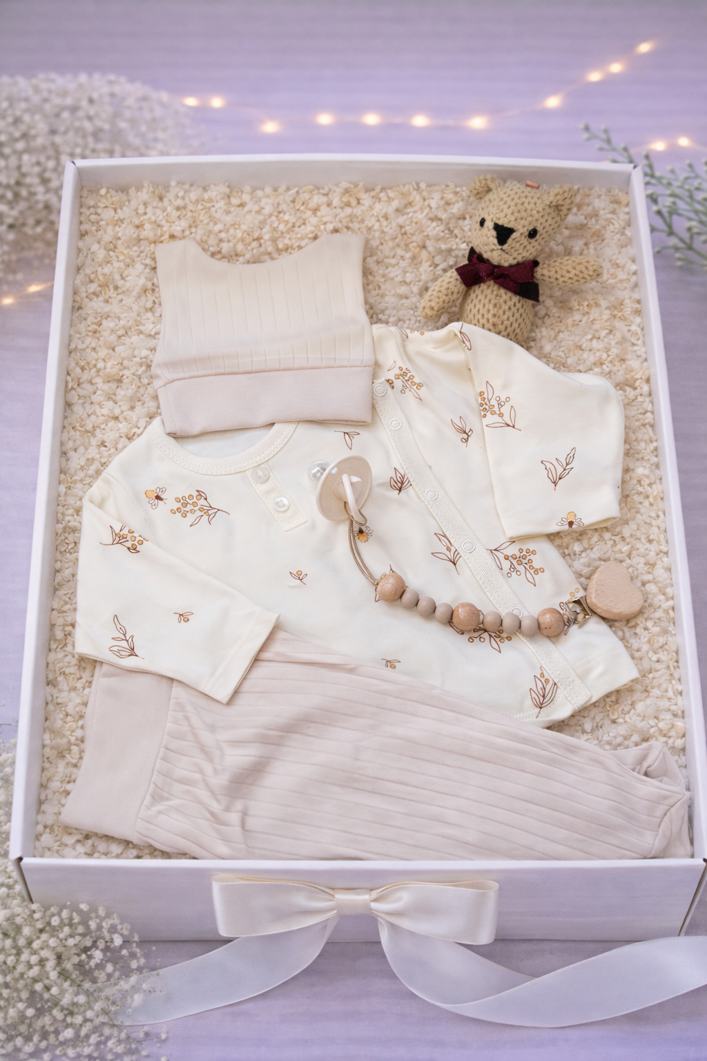 Poklon paket za bebu u neutralnim cream i beige tonovima