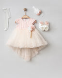 Elegantni set za krštenje za djevojčice – 3-dijelni komplet s haljinom, trakom i cipelama (3–6 mjeseci)