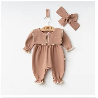 Baby set with ribbon – Creme and Brown elegance