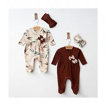 Baby set with ribbon – Dark red and beige combination