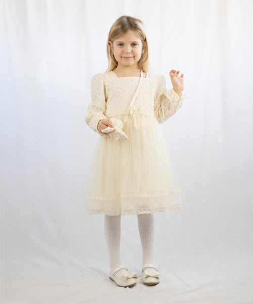 Formelles Kinderkleid mit Handtasche – weiße Spitze