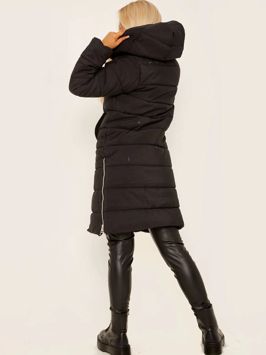 Wattierter Longline-Mantel mit Kapuze