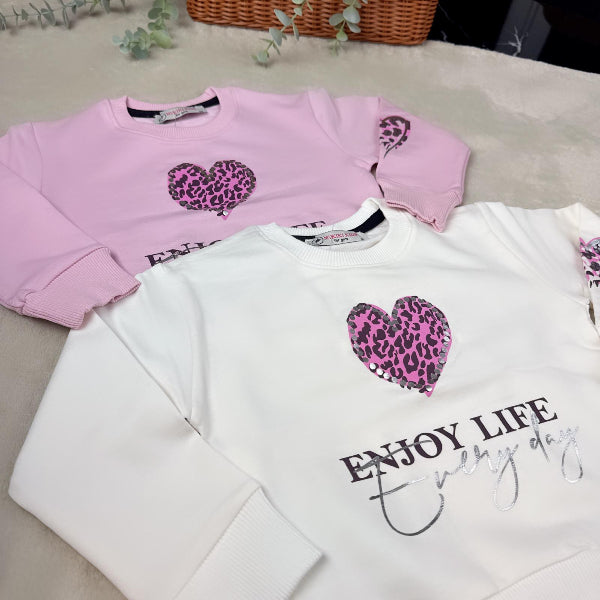 Children's T-shirt with leopard heart - sizes 74-98