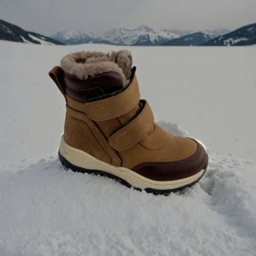 Winter leather boots with leather Velcro strap