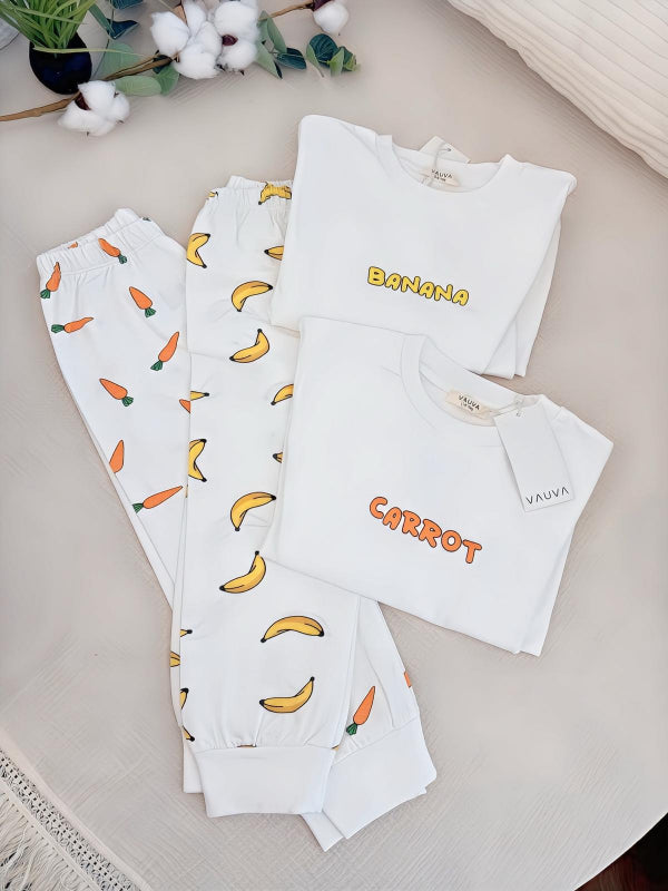 Set of 2 unisex pajamas "Banana & Carrot" - 100% organic cotton - sizes 86-116