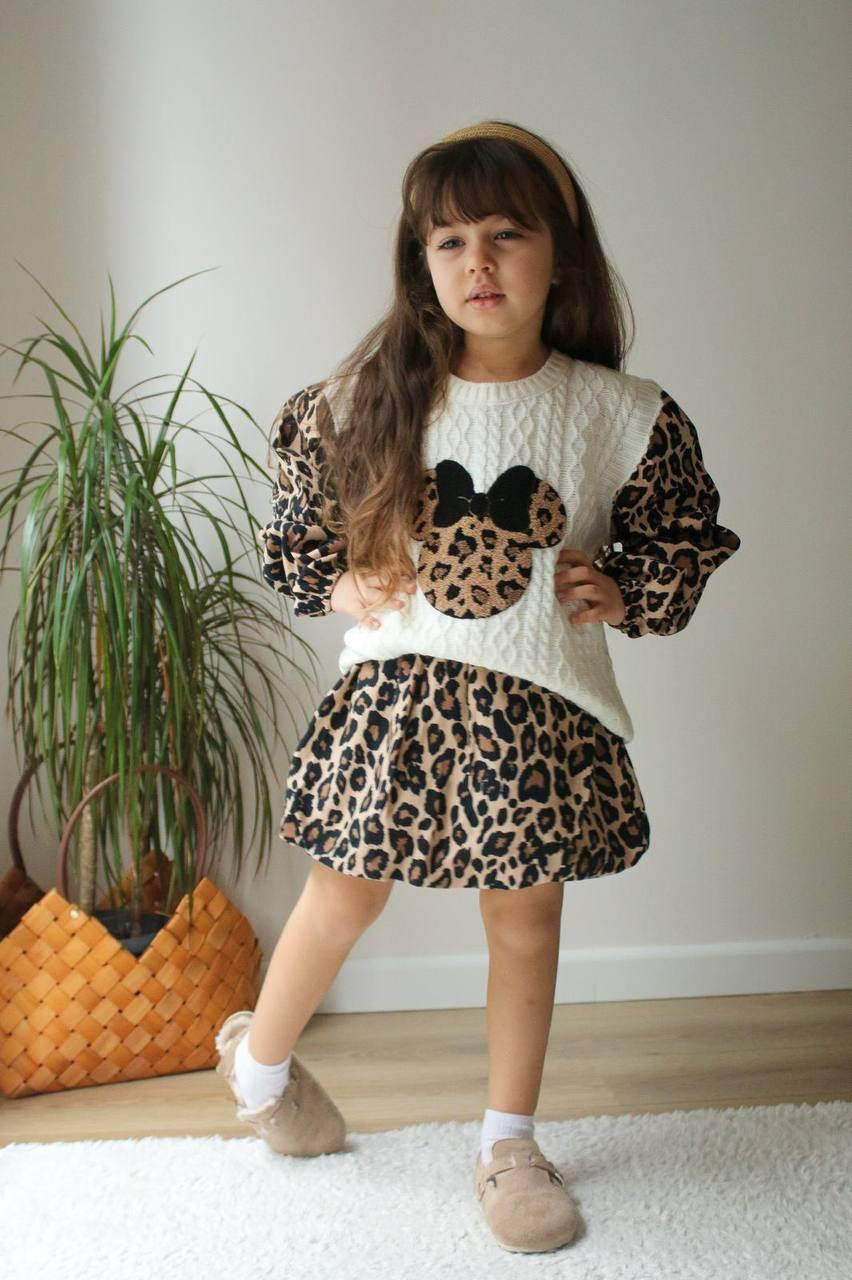 Kinderset - Leopardenkleid und Strickweste