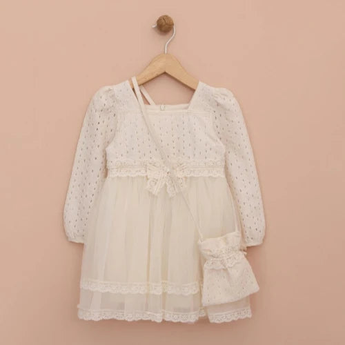 Formelles Kinderkleid mit Handtasche – weiße Spitze
