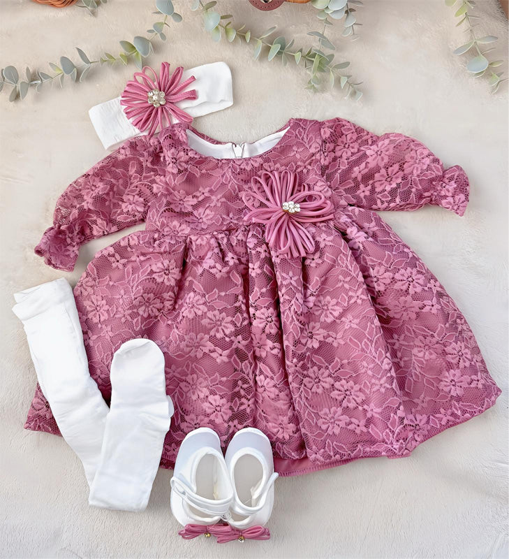 Festliches Set für Babys - Dunkelrosa