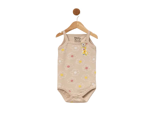 Ärmelloser Body – Beige mit Blumenmuster