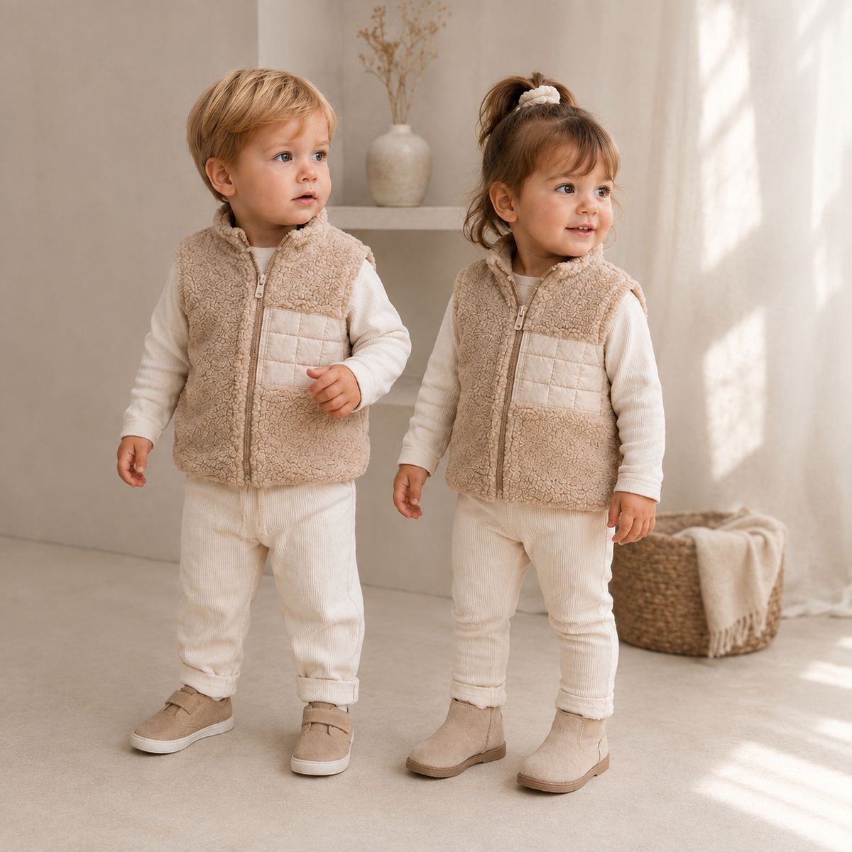 VAUVA children's fleece vest – Light brown and Dark brown (74-104)