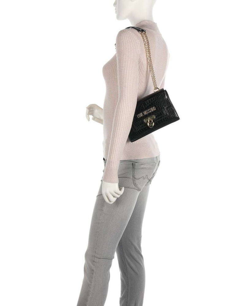 Schwarze Love Moschino-Tasche mit Kette und goldenen Details