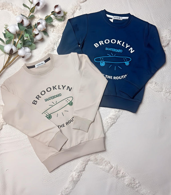 Kinder T-Shirt mit Brooklyn-Aufdruck - 100% Baumwolle - Größen 110-134