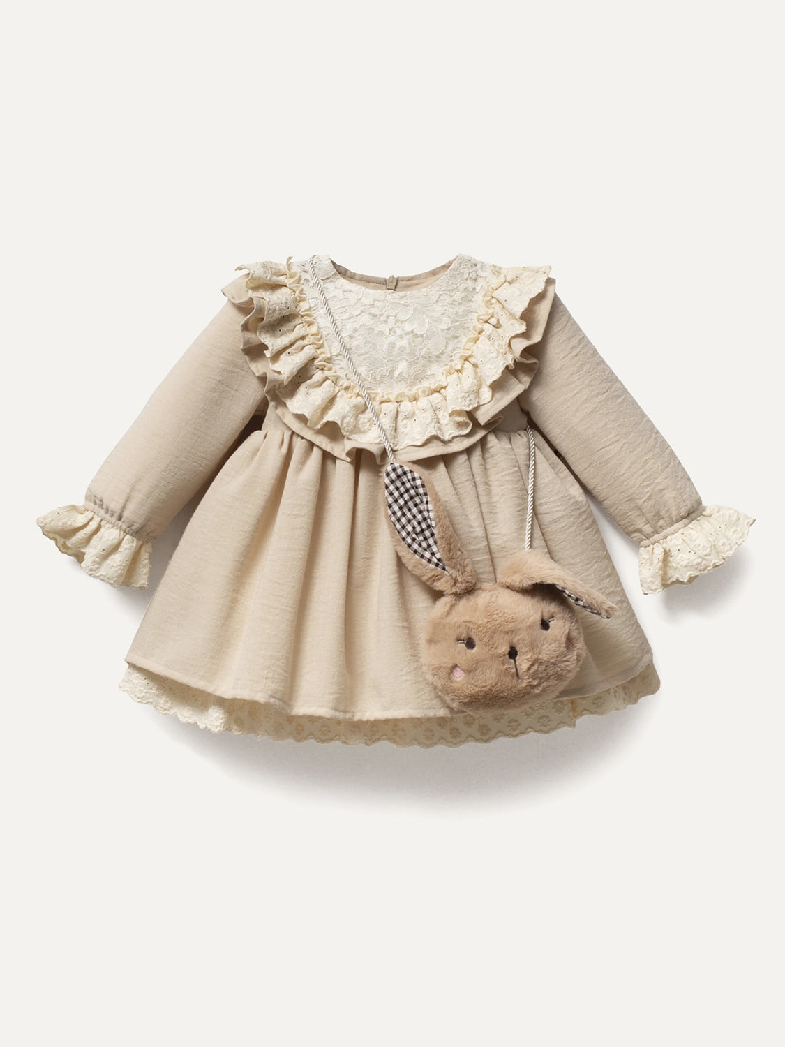 Cumino Elegantna Haljina - Cream Poliester s Lace Ovratnikom & Cute zekom