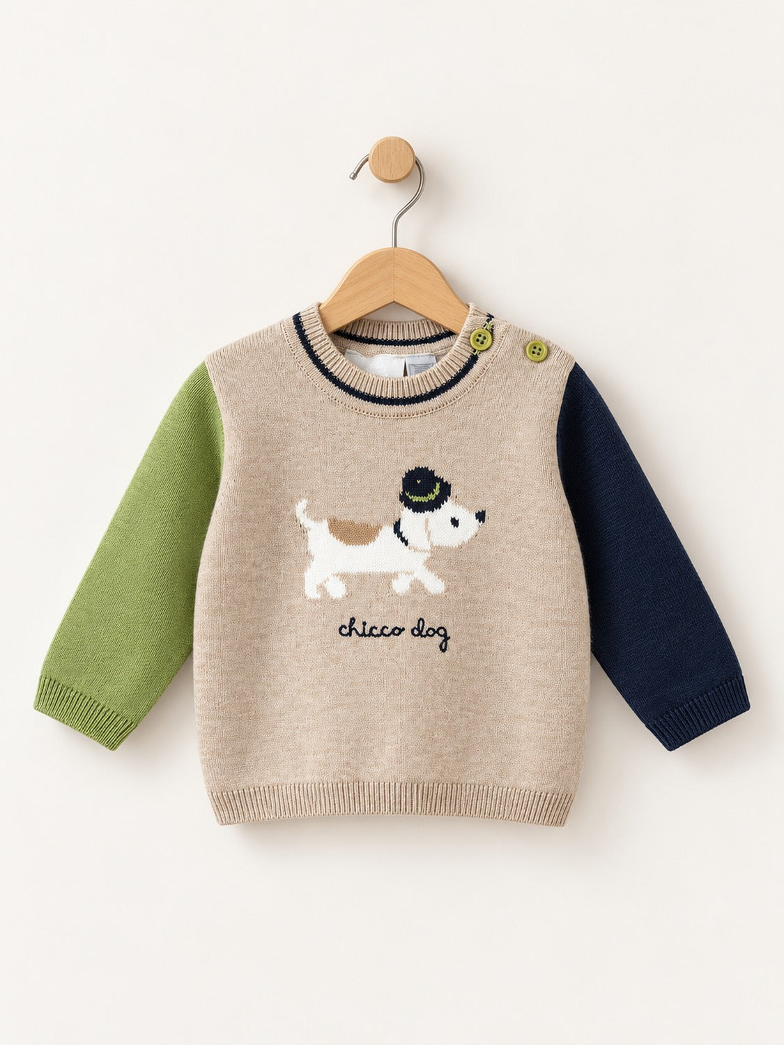 Chicco children's knit sweater with a puppy motif - wool/cotton