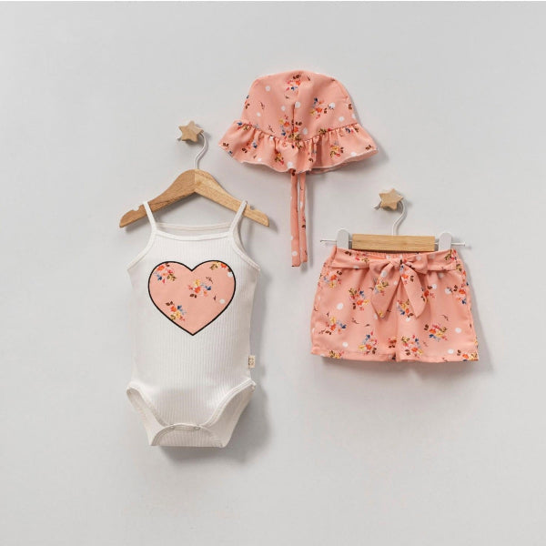Sommerliches Dreiteiler-Set für Babys „Heart & Flowers“ – 100% Baumwolle (62–86)