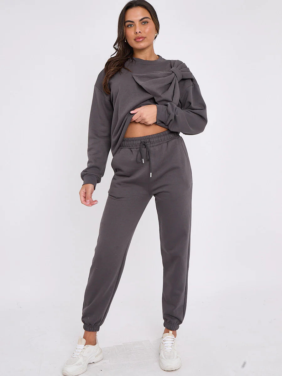 Fleece set with a bow: Hoodie and sweatshirt
