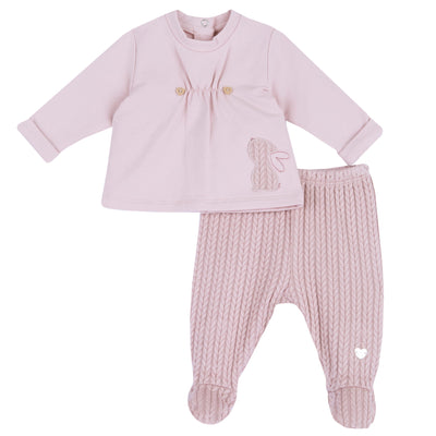Chicco dvodijelni set za bebe s pletenim hlačicama – nježno roza