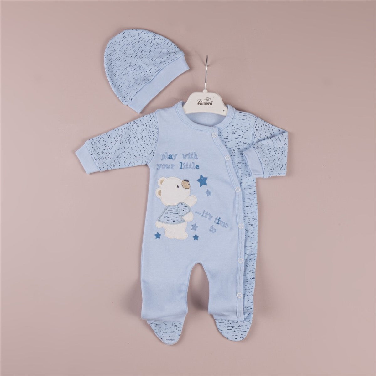 Baby jumpsuit with feet + hat “Play” – 100% cotton