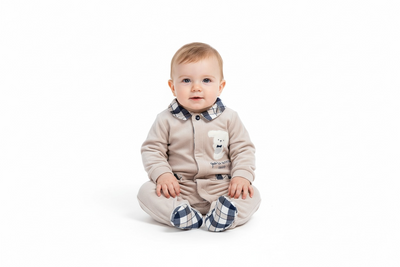 Chicco Baby-Overall mit Füßchen – beige, karierter Kragen